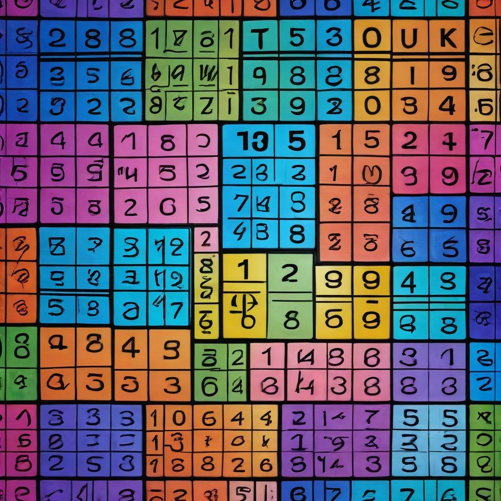 An intricate and colorful Sudoku grid, partially filled, with numbers cascading dynamically throughout the image. Include subtly drawn icons representing strategies such as pencils, thinking faces, and timers hidden within the grid. Background features a gradient showcasing sunrise to sunset, symbolizing daily challenges. Futuristic, vibrant colors, and 3D elements.